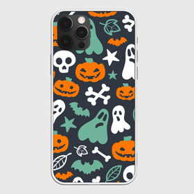 Чехол для iPhone 12 Pro Max с принтом Halloween в городе Новоалтайск, Силикон |  | Тематика изображения на принте: звёзды | кости | летучие мыши | листья | привидения | тыквы