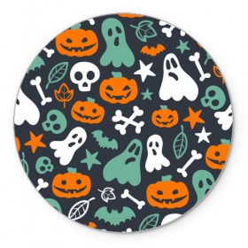Коврик круглый с принтом Halloween в городе Новоалтайск, резина и полиэстер | круглая форма, изображение наносится на всю лицевую часть | звёзды | кости | летучие мыши | листья | привидения | тыквы