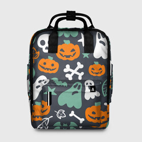Женский рюкзак 3D с принтом Halloween в городе Новоалтайск, 100% полиэстер | лямки с регулируемой длиной, сверху ручки, чтобы рюкзак нести как сумку. Основное отделение закрывается на молнию, как и внешний карман. Внутри два дополнительных кармана, один из которых закрывается на молнию. По бокам два дополнительных кармашка, куда поместится маленькая бутылочка
 | звёзды | кости | летучие мыши | листья | привидения | тыквы