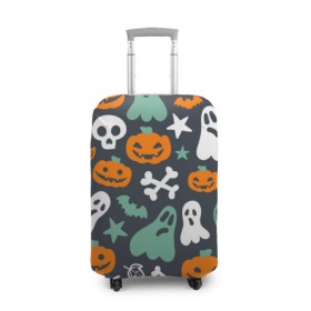 Чехол для чемодана 3D с принтом Halloween в городе Новоалтайск, 86% полиэфир, 14% спандекс | двустороннее нанесение принта, прорези для ручек и колес | звёзды | кости | летучие мыши | листья | привидения | тыквы