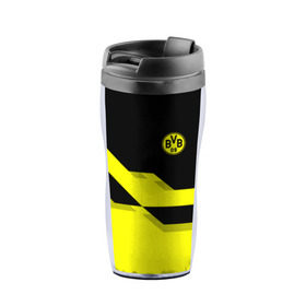 Термокружка-непроливайка с принтом FC Borussia Dortmund 2018 в городе Новоалтайск, внутренняя часть — пищевой пластик, наружная часть — прозрачный пластик, между ними — полиграфическая вставка с рисунком | объем — 350 мл, герметичная крышка | Тематика изображения на принте: боруссия | дортмунд