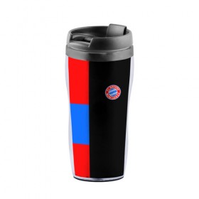 Термокружка-непроливайка с принтом FC Bayern 2018 Black Version в городе Новоалтайск, внутренняя часть — пищевой пластик, наружная часть — прозрачный пластик, между ними — полиграфическая вставка с рисунком | объем — 350 мл, герметичная крышка | Тематика изображения на принте: 