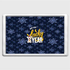 Магнит 45*70 с принтом Lucky Year в городе Новоалтайск, Пластик | Размер: 78*52 мм; Размер печати: 70*45 | Тематика изображения на принте: new year | santa | год собаки | дед мороз | елка | елочки | новогодний | новый год | подарки | рождество | сантаклаус | снег | снежинки | собака
