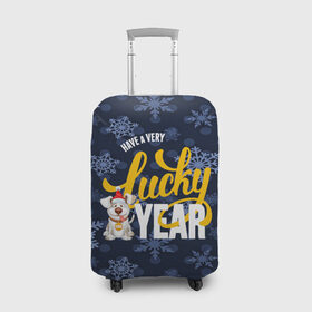 Чехол для чемодана 3D с принтом Lucky Year в городе Новоалтайск, 86% полиэфир, 14% спандекс | двустороннее нанесение принта, прорези для ручек и колес | Тематика изображения на принте: new year | santa | год собаки | дед мороз | елка | елочки | новогодний | новый год | подарки | рождество | сантаклаус | снег | снежинки | собака