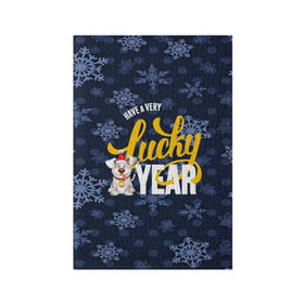 Обложка для паспорта матовая кожа с принтом Lucky Year в городе Новоалтайск, натуральная матовая кожа | размер 19,3 х 13,7 см; прозрачные пластиковые крепления | new year | santa | год собаки | дед мороз | елка | елочки | новогодний | новый год | подарки | рождество | сантаклаус | снег | снежинки | собака