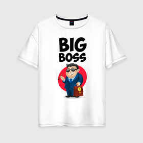Женская футболка хлопок Oversize с принтом Big Boss Начальник в городе Новоалтайск, 100% хлопок | свободный крой, круглый ворот, спущенный рукав, длина до линии бедер
 | бизнес | большой | бос | босс | главный | деловой | директор | коллега | компания | лучший | любимый | менеджер | начальник | основатель | пиджак | руководитель | русский | создатель | сотрудник | труд