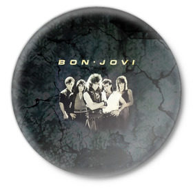 Значок с принтом Группа Bon Jovi в городе Новоалтайск,  металл | круглая форма, металлическая застежка в виде булавки | bon jovi | бон | бон джови | глэм | группа | джови | джон | рок | хард