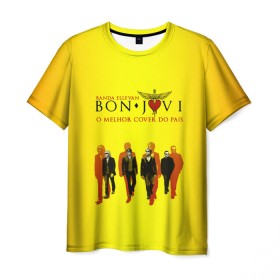 Мужская футболка 3D с принтом Группа Bon Jovi в городе Новоалтайск, 100% полиэфир | прямой крой, круглый вырез горловины, длина до линии бедер | bon jovi | бон | бон джови | глэм | группа | джови | джон | рок | хард