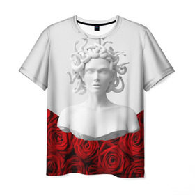 Мужская футболка 3D с принтом Унисекс / Snake roses girl в городе Новоалтайск, 100% полиэфир | прямой крой, круглый вырез горловины, длина до линии бедер | букет | веты | красный | лепестки | модные | полосы | природа | растения | розочки | розы | сад | тренды | цвет | черный