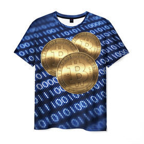 Мужская футболка 3D с принтом Bitcoin в городе Новоалтайск, 100% полиэфир | прямой крой, круглый вырез горловины, длина до линии бедер | bitcoin | блокчейн | криптовалюта