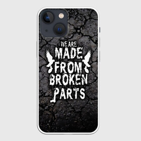 Чехол для iPhone 13 mini с принтом Мы сделаны из сломанных деталей в городе Новоалтайск,  |  | Тематика изображения на принте: charlie scene | danny | funny man | hollywood | j dog | johnny 3 tears | undead | we are made from broken parts | альтернативный | андед | асфальт | голивуд | голливудская | группа | кранккор | метал | надпись | нежить | ню | реп | рок | рэп | рэпкор