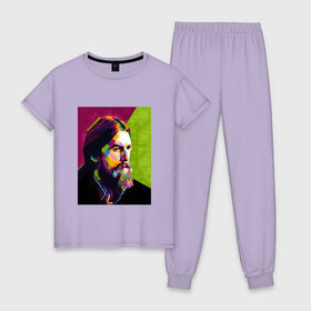 Женская пижама хлопок с принтом George Harrison 4 в городе Новоалтайск, 100% хлопок | брюки и футболка прямого кроя, без карманов, на брюках мягкая резинка на поясе и по низу штанин | george harrison | plastic ono band | the beatles | the quarrymen | traveling wilburys | битлс | гитарист | джордж харрисон