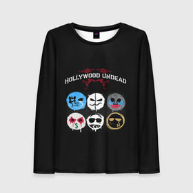Женский лонгслив 3D с принтом Hollywood Undead маски в городе Новоалтайск, 100% полиэстер | длинные рукава, круглый вырез горловины, полуприлегающий силуэт | charlie scene | danny | funny man | hollywood | j dog | johnny 3 tears | undead | альтернативный | андед | голивуд | голливудская | группа | кранккор | метал | нежить | ню | реп | рок | рэп | рэпкор