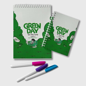 Блокнот с принтом Монстр Green Day в городе Новоалтайск, 100% бумага | 48 листов, плотность листов — 60 г/м2, плотность картонной обложки — 250 г/м2. Листы скреплены удобной пружинной спиралью. Цвет линий — светло-серый
 | Тематика изображения на принте: american idiot | green day | альтернативный | билли джо армстронг | грин дей | группа | зелёный день | майк дёрнт | музыка | надпись | панк | поп | поппанк | рок | тре кул