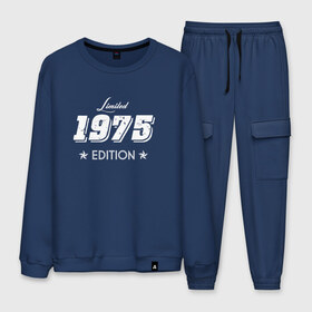 Мужской костюм хлопок с принтом limited edition 1975 в городе Новоалтайск, 100% хлопок | на свитшоте круглая горловина, мягкая резинка по низу. Брюки заужены к низу, на них два вида карманов: два “обычных” по бокам и два объемных, с клапанами, расположенные ниже линии бедра. Брюки с мягкой трикотажной резинкой на поясе и по низу штанин. В поясе для дополнительного комфорта — широкие завязки | 1975 | день рождения | подарок | праздник