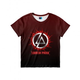 Детская футболка 3D с принтом Красно-черный Linkin Park в городе Новоалтайск, 100% гипоаллергенный полиэфир | прямой крой, круглый вырез горловины, длина до линии бедер, чуть спущенное плечо, ткань немного тянется | 