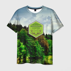 Мужская футболка 3D с принтом Mountain Camping в городе Новоалтайск, 100% полиэфир | прямой крой, круглый вырез горловины, длина до линии бедер | mountain | возвышение | возвышенность | гора | горка | горы | лес | природа | склон | туман | холм