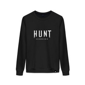 Женский свитшот хлопок с принтом Hunt: Showdown White Logo в городе Новоалтайск, 100% хлопок | прямой крой, круглый вырез, на манжетах и по низу широкая трикотажная резинка  | crytek | game | hunt | hunt: showdown | hunter | monsters | showdown | игра | крайтек | охота | столкновение