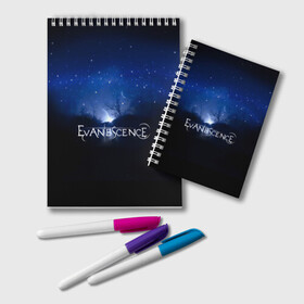 Блокнот с принтом Evanescence звездное небо в городе Новоалтайск, 100% бумага | 48 листов, плотность листов — 60 г/м2, плотность картонной обложки — 250 г/м2. Листы скреплены удобной пружинной спиралью. Цвет линий — светло-серый
 | Тематика изображения на принте: evanescence | альтернативный | готик | группа | джен маджура | исчезновение | метал | ню | рок | синий | тим маккорд | трой маклоухорн | уилл хант | хард | эванесенс | эми ли