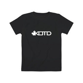 Детская футболка хлопок с принтом KOTD в городе Новоалтайск, 100% хлопок | круглый вырез горловины, полуприлегающий силуэт, длина до линии бедер | Тематика изображения на принте: battle | dizaster | king of the dot | oxxxymiron | oxymiron | versus | world domination | баттл | версус | дизастер | дизастэр | мирон | окси