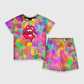 Детский костюм с шортами 3D с принтом Cocktail lips в городе Новоалтайск,  |  | 