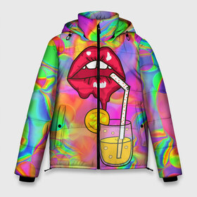 Мужская зимняя куртка 3D с принтом Cocktail lips в городе Новоалтайск, верх — 100% полиэстер; подкладка — 100% полиэстер; утеплитель — 100% полиэстер | длина ниже бедра, свободный силуэт Оверсайз. Есть воротник-стойка, отстегивающийся капюшон и ветрозащитная планка. 

Боковые карманы с листочкой на кнопках и внутренний карман на молнии. | 