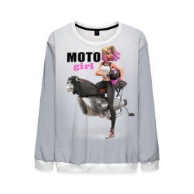 Мужской свитшот 3D с принтом Moto Girl в городе Новоалтайск, 100% полиэстер с мягким внутренним слоем | круглый вырез горловины, мягкая резинка на манжетах и поясе, свободная посадка по фигуре | girl | moto | motorcycle | аниме | байк | байкер | девушка | мото | мотоцикл