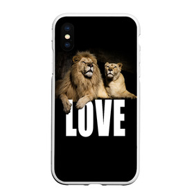 Чехол для iPhone XS Max матовый с принтом LOVE в городе Новоалтайск, Силикон | Область печати: задняя сторона чехла, без боковых панелей | влюблённые | дикая кошка | животные | лев | львица | любовь | пара | природа | свадьба