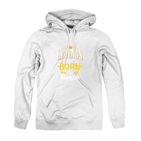 Женская толстовка хлопок с принтом Legends are born in march в городе Новоалтайск, френч-терри, мягкий теплый начес внутри (100% хлопок) | карман-кенгуру, эластичные манжеты и нижняя кромка, капюшон с подкладом и шнурком | march | день рождения | март | подарок | праздник