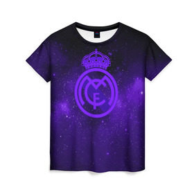 Женская футболка 3D с принтом FC Real Madrid(SPACE STYLE) в городе Новоалтайск, 100% полиэфир ( синтетическое хлопкоподобное полотно) | прямой крой, круглый вырез горловины, длина до линии бедер | real madrid | футбол | футбольный клуб | чемпионат