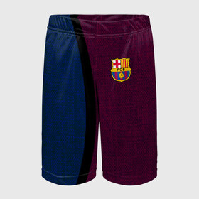 Детские спортивные шорты 3D с принтом FC Barcelona 2018 Original в городе Новоалтайск,  100% полиэстер
 | пояс оформлен широкой мягкой резинкой, ткань тянется
 | fc | fc barcelona | fcb | fly emirates | ronaldo | абстракция | барселона | геометрия | зож | клуб | линии | месси | модные | мяч | реал мадрид | спорт | спортивные | тренды | футбол | футбольный клуб | эмблема
