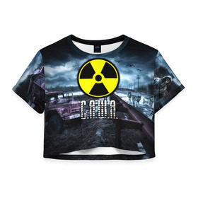 Женская футболка 3D укороченная с принтом S.T.A.L.K.E.R. - С.А.Ш.А. в городе Новоалтайск, 100% полиэстер | круглая горловина, длина футболки до линии талии, рукава с отворотами | stalker | александр | александра | грузовик | мрак | припять | птицы | радиация | саша | сашка | сталкер | чернобыль | шура | шурик