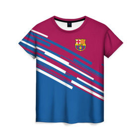 Женская футболка 3D с принтом FC Barcelona 2018 Sport line в городе Новоалтайск, 100% полиэфир ( синтетическое хлопкоподобное полотно) | прямой крой, круглый вырез горловины, длина до линии бедер | fc | fc barcelona | fcb | fly emirates | ronaldo | абстракция | барселона | геометрия | зож | клуб | линии | месси | модные | мяч | реал мадрид | спорт | спортивные | тренды | футбол | футбольный клуб | эмблема