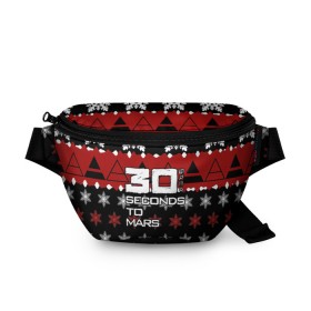 Поясная сумка 3D с принтом Праздничный 30 Seconds to mars в городе Новоалтайск, 100% полиэстер | плотная ткань, ремень с регулируемой длиной, внутри несколько карманов для мелочей, основное отделение и карман с обратной стороны сумки застегиваются на молнию | 30 секунд до марса | 30stm | thirty seconds to mars |  30 seconds to mars | альтернативный | гранж | группа | джаред | знак | красный | надпись | нео | новогодний | новый год | пост | праздник | прогрессивный | рождество | рок