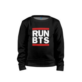 Детский свитшот хлопок с принтом RUN BTS в городе Новоалтайск, 100% хлопок | круглый вырез горловины, эластичные манжеты, пояс и воротник | bangtan boys | bangtan sonyeondan | bts | bulletproof | j hope | jimin | jin | jungkook | k pop | rap monster | suga | v | бтс | ви | джин | пуленепробиваемые | рэп монстр | сюга | чимин | чонгук