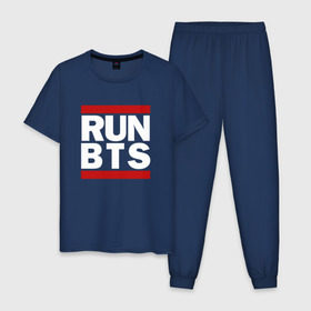 Мужская пижама хлопок с принтом RUN BTS в городе Новоалтайск, 100% хлопок | брюки и футболка прямого кроя, без карманов, на брюках мягкая резинка на поясе и по низу штанин
 | bangtan boys | bangtan sonyeondan | bts | bulletproof | j hope | jimin | jin | jungkook | k pop | rap monster | suga | v | бтс | ви | джин | пуленепробиваемые | рэп монстр | сюга | чимин | чонгук