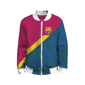 Детский бомбер 3D с принтом FC Barcelona 2018 Sport camo в городе Новоалтайск, 100% полиэстер | застегивается на молнию, по бокам два кармана без застежек, мягкие манжеты, по низу бомбера и на воротнике — эластичная резинка | Тематика изображения на принте: 