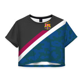 Женская футболка 3D укороченная с принтом FC Barcelona Sport camo II в городе Новоалтайск, 100% полиэстер | круглая горловина, длина футболки до линии талии, рукава с отворотами | fc | fc barcelona | fcb | fly emirates | ronaldo | абстракция | барселона | геометрия | зож | клуб | линии | месси | модные | мяч | реал мадрид | спорт | спортивные | тренды | футбол | футбольный клуб | эмблема