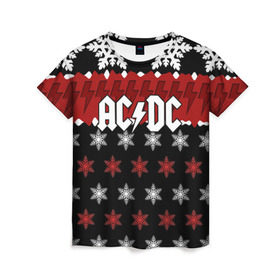 Женская футболка 3D с принтом Праздничный AC/DC в городе Новоалтайск, 100% полиэфир ( синтетическое хлопкоподобное полотно) | прямой крой, круглый вырез горловины, длина до линии бедер | ac dc | acdc | for those about to ro | австралийская | ангус янг | блюз рок | головы | группа | знак | красный | крис слэйд | музыканты | надпись | новогодний | новый год | певцы | праздник | рождество | рок | рок н ролл