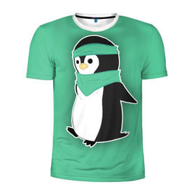 Мужская футболка 3D спортивная с принтом Penguin green в городе Новоалтайск, 100% полиэстер с улучшенными характеристиками | приталенный силуэт, круглая горловина, широкие плечи, сужается к линии бедра | cartoon | green | penguin | зеленый | милый | мультик | мультфильм | пингвин | рисунок