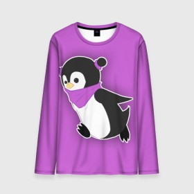Мужской лонгслив 3D с принтом Penguin purple в городе Новоалтайск, 100% полиэстер | длинные рукава, круглый вырез горловины, полуприлегающий силуэт | cartoon | penguin | purple | милый | мультик | мультфильм | пингвин | рисунок | фиолетовый