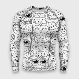 Мужской рашгард 3D с принтом Совушки pattern в городе Новоалтайск,  |  | bird | owl | животные | ночные птицы | птицы | совы