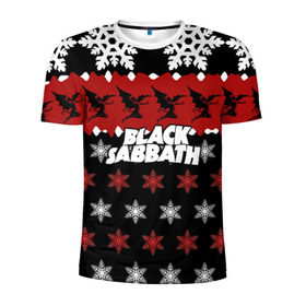 Мужская футболка 3D спортивная с принтом Праздничный Black Sabbath в городе Новоалтайск, 100% полиэстер с улучшенными характеристиками | приталенный силуэт, круглая горловина, широкие плечи, сужается к линии бедра | black sabbath | группа | новогодний | новый год | рождество | свитер | снежинки | хард рок | хеви метал
