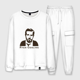 Мужской костюм хлопок с принтом Ryan Gosling в городе Новоалтайск, 100% хлопок | на свитшоте круглая горловина, мягкая резинка по низу. Брюки заужены к низу, на них два вида карманов: два “обычных” по бокам и два объемных, с клапанами, расположенные ниже линии бедра. Брюки с мягкой трикотажной резинкой на поясе и по низу штанин. В поясе для дополнительного комфорта — широкие завязки | ryan gosling | райан гослинг