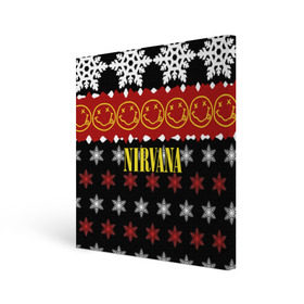 Холст квадратный с принтом Nirvana праздничный в городе Новоалтайск, 100% ПВХ |  | cobain | kurt | nirvana | альтернативный | боритон | гранж | группа | дональд | знак | кобейн | красный | крист новоселич | курт | музыка | музыкант | надпись | нирвана | новогодний | новый год | певец | праздник