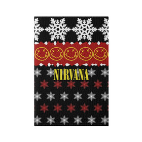 Обложка для паспорта матовая кожа с принтом Nirvana праздничный в городе Новоалтайск, натуральная матовая кожа | размер 19,3 х 13,7 см; прозрачные пластиковые крепления | cobain | kurt | nirvana | альтернативный | боритон | гранж | группа | дональд | знак | кобейн | красный | крист новоселич | курт | музыка | музыкант | надпись | нирвана | новогодний | новый год | певец | праздник