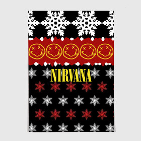 Постер с принтом Nirvana праздничный в городе Новоалтайск, 100% бумага
 | бумага, плотность 150 мг. Матовая, но за счет высокого коэффициента гладкости имеет небольшой блеск и дает на свету блики, но в отличии от глянцевой бумаги не покрыта лаком | cobain | kurt | nirvana | альтернативный | боритон | гранж | группа | дональд | знак | кобейн | красный | крист новоселич | курт | музыка | музыкант | надпись | нирвана | новогодний | новый год | певец | праздник