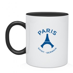 Кружка двухцветная с принтом PSG Logo в городе Новоалтайск, керамика | объем — 330 мл, диаметр — 80 мм. Цветная ручка и кайма сверху, в некоторых цветах — вся внутренняя часть | fc | fly emirates | paris | psg | лого | париж | псж | спорт | спортивные | фк | футбольный клуб