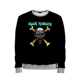 Детский свитшот 3D с принтом Iron Maiden череп и кости в городе Новоалтайск, 100% полиэстер | свободная посадка, прямой крой, мягкая тканевая резинка на рукавах и понизу свитшота | iron maiden | адриан смит | айрон мейден | гроза | группа | дэйв мюррей | железная дева | ирон майден | метал | мрачный | музыка | песни | рок | стив харрис | тяжелый | флаг | хеви | хевиметал