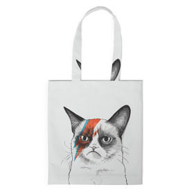 Сумка 3D повседневная с принтом Grumpy cat (David Bowie) в городе Новоалтайск, 100% полиэстер | Плотность: 200 г/м2; Размер: 34×35 см; Высота лямок: 30 см | бодиарт | грумпи | дэвид боуи | злой кот | интернет | котей | котик | кошка | мем | мемас | мемчик. | молния на лице | рисунок на лице | сердитый